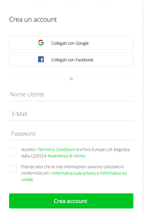 Apertura conto con il broker eToro