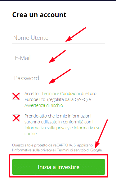 Registrazione a eToro. Solo 2 minuti per iniziare a operare in azioni