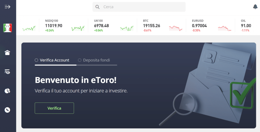 Come si presenta la piattaforma di eToro dopo la registrazione