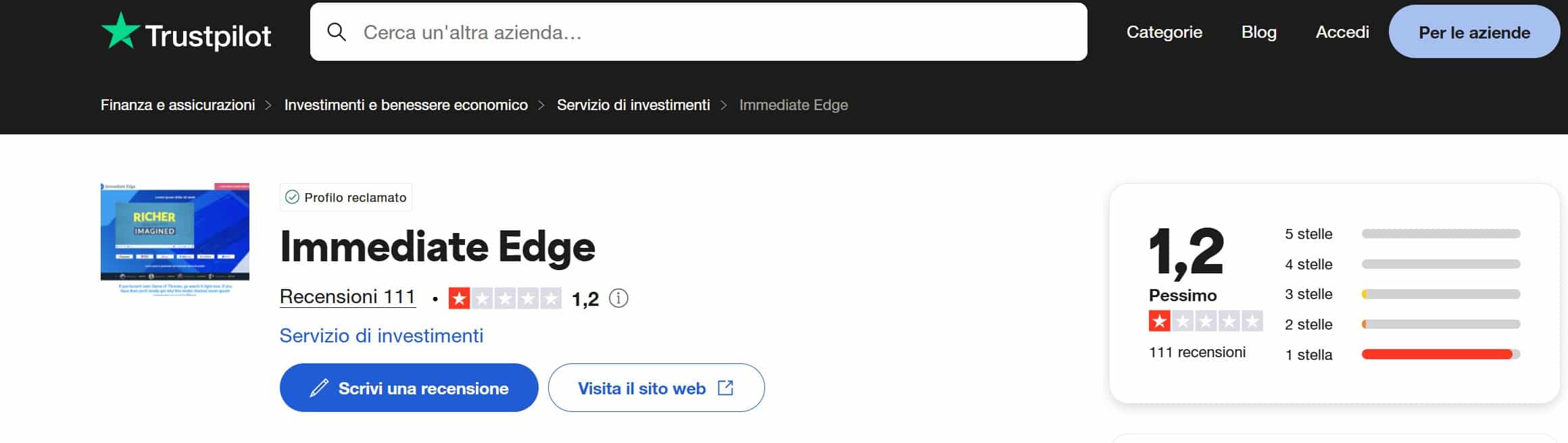 Immediate Edge - TrustPilot recensioni