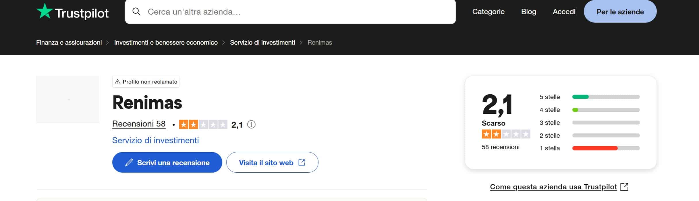 Renimas TrustPilot recensioni